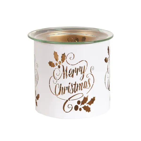Tealight Wax Melter and Candle Holder Merry Christmas White/Gold 10.5cm - Image 2