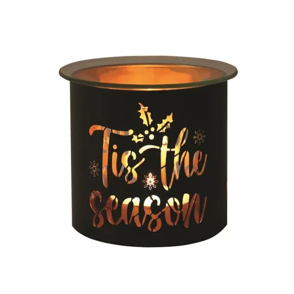 Tealight Wax Melter and Candle Holder Tis the Season Black/Gold 10.5cm