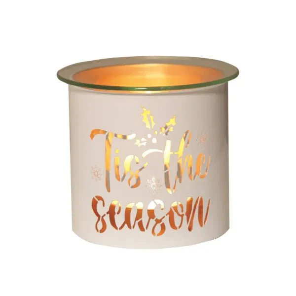 Tealight Wax Melter and Candle Holder Tis the Season White/Gold 10.5cm