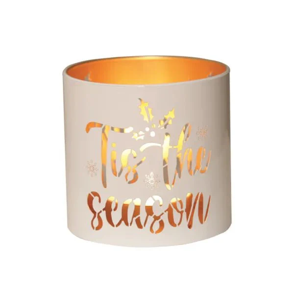 Tealight Wax Melter and Candle Holder Tis the Season White/Gold 10.5cm - Image 4