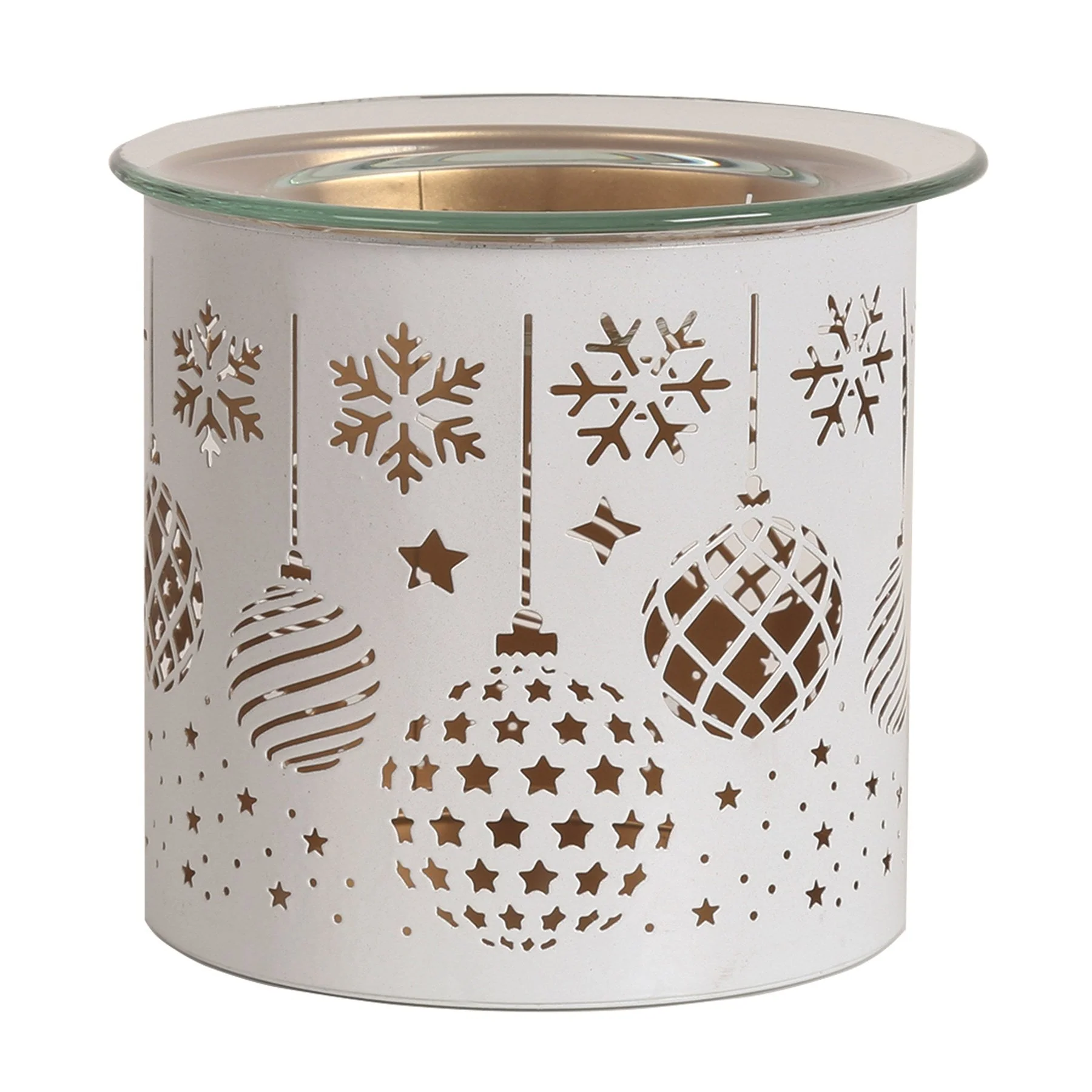 Tealight Wax Melter and Candle Holder - White & Gold Silhouette Baubles - Image 4