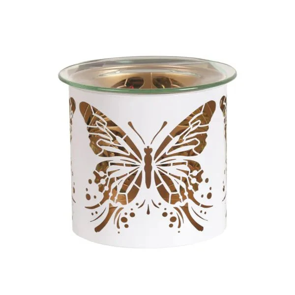 Tealight Wax Melter and Candle Holder - White & Gold Silhouette Butterfly - Image 2