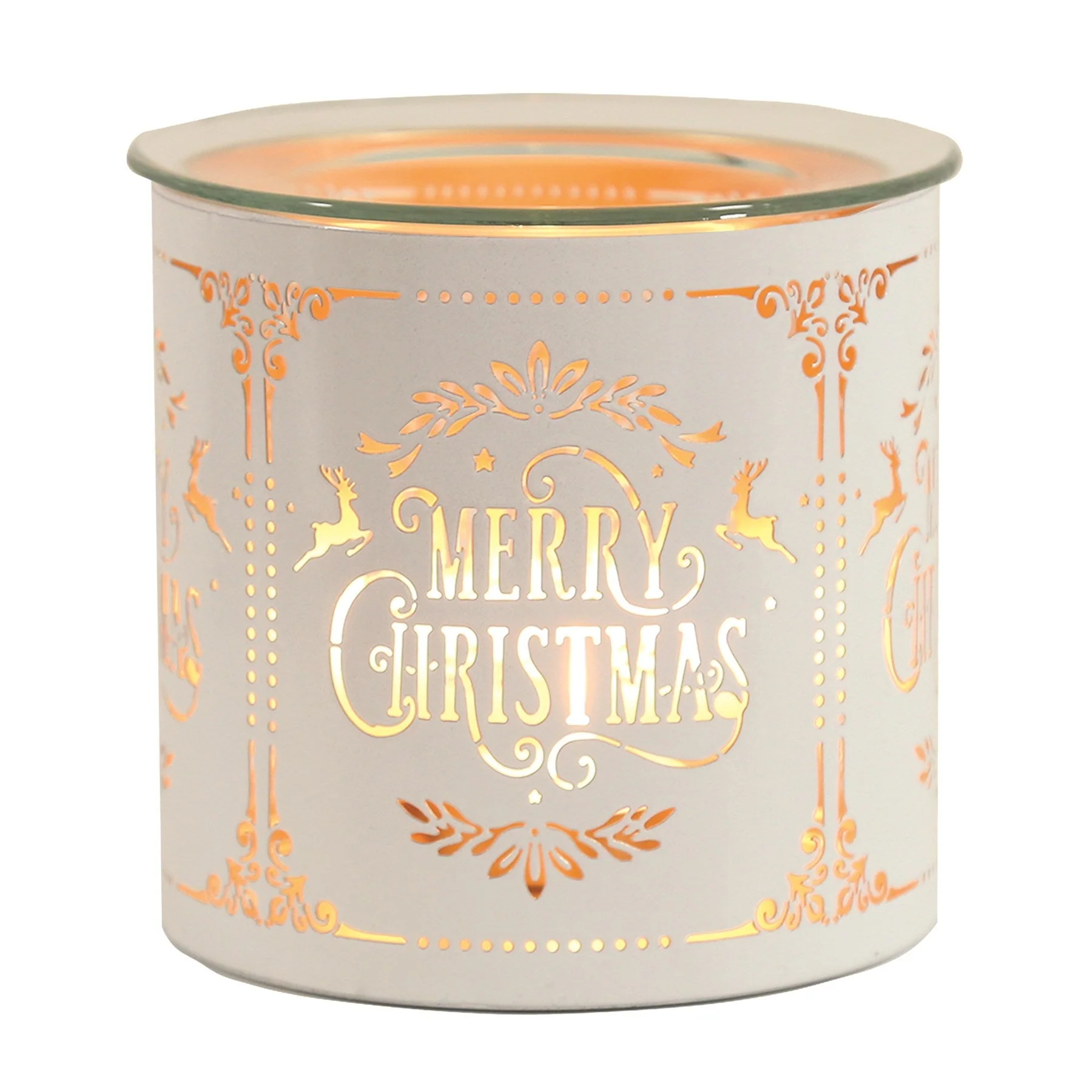 Tealight Wax Melter and Candle Holder - White & Gold Silhouette Merry Christmas