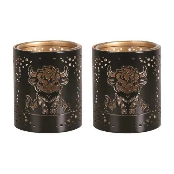 Votive Candle Holder  – Black and Gold Highland Cow - Image 2