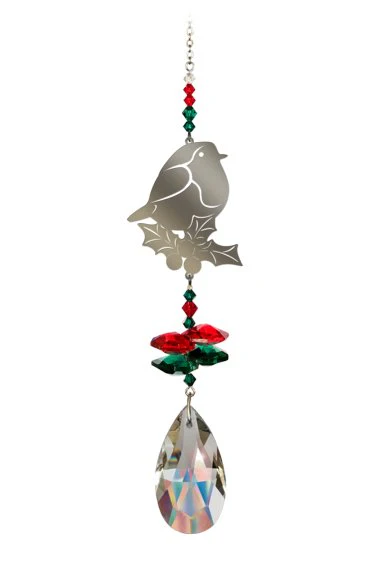 Wild Things Crystal Fantasy Small - Robin On Holly Red Green