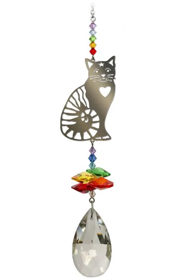 Wild Things Crystal Fantasy Small - Sitting Cat Heart Rainbow