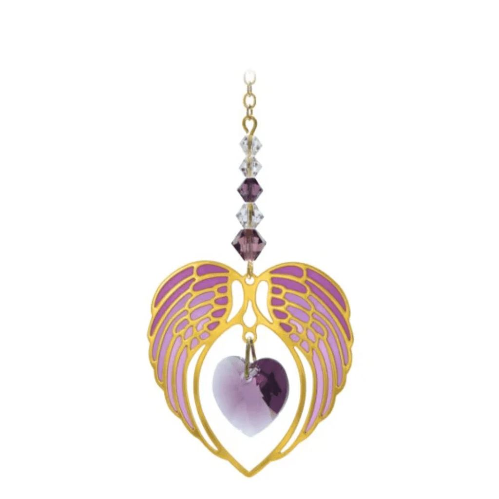 Wild Things Gold Amethyst Angel Wing Heart – February Birthstone Gift