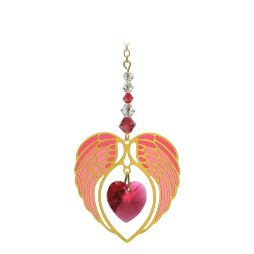 Wild Things Gold Ruby Angel Wing Heart – July Birthstone Gift